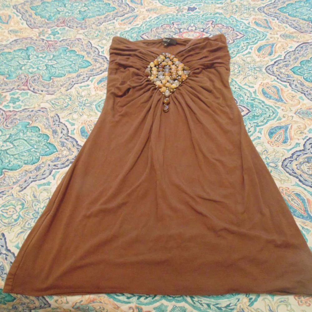 SKY brand Crystal and Stone tunic length top Med